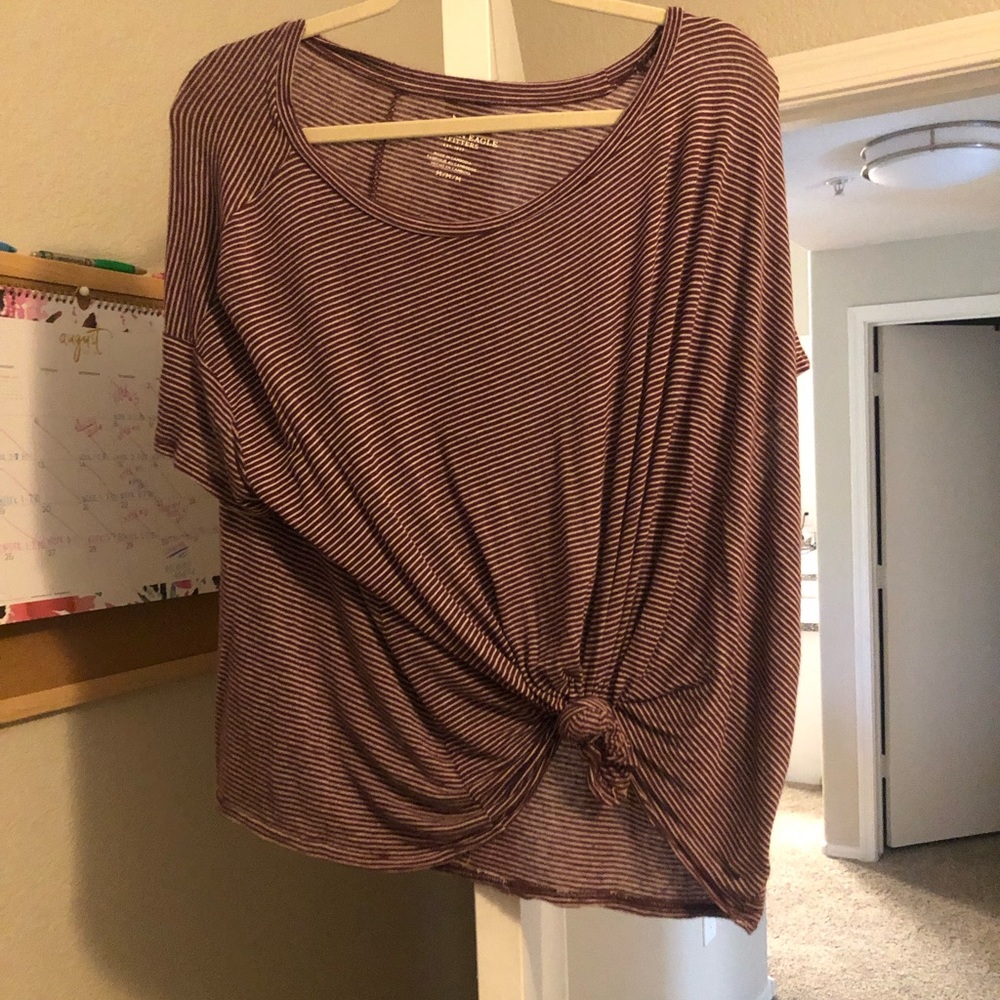 Maroon and white stripped shirt